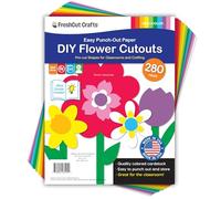 FreshCut Crafts | 280 Pieces DIY Flower Cutouts with IDEA Guide, 2-Sided US Made Card Stock Punch Out Tulips, Daisies, Daffodils, Flowers for Bulletin Boards, Classroom Decor, and Crafts