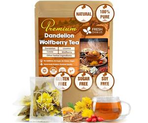 FreshDrinkUs, 30 Dandelion Wolfberry Tea Bag, 7 Herbal Ingredients, Traditional Recipe Tea for Kidney & Liver, Natural Dandelion, Wolfberry, Gardenia, Cassia Seed, Chrysanthemum, Licorice, Orange Peel