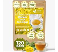 FreshDrinkUS, Premium 120 Mullein Leaf Tea Bags For Lung, 100% Natural & Pure from Mullein Leaves. Made with Natural Material Tea Bags. No Sugar, No Caffeine, No Gluten, Vegan.