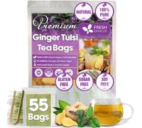 FreshDrinkUS, Premium 55 Ginger Tulsi Tea Bags, 100% Natural, Hand-made Blend of Ginger and Tulsi Holy Basil Leaves, Eco-conscious Tea Bags. No Sugar, No Caffeine, Vegan.
