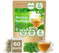 FreshDrinkUS, Premium 60 Moringa Leaf Tea Bags, 100% Natural & Pure from Moringa Leaves. No Sugar, No Caffeine, No Gluten, Vegan.