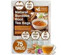 FreshDrinkUS, Premium 75 Burdock Root Tea Bags, Pure, Non-GMO, 100% Natural. Burdock Root Herbal Tea. No Sugar, No Caffeine, No Gluten, Vegan.