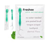Freshee Bead Disposable Toothbrushes with Toothpaste - 5 in 1 Mini Toothbrush with Floss, Pick, Tongue Scraper | No Water Needed | Individually Wrapped Prepasted Travel Toothbrush | Extra Mint