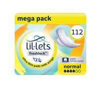 Lil-Lets Freshlock™ Ultra Thin Period Pads - 112 Count, Normal Absorbency, with Wings, 8 Packs of 14 Pads - Bulk Pack, Unscented, 100% Cotton Cover, Regular Absorbency Sanitary Towels