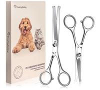 Pet Grooming Scissors Set With Round Tips For Dogs & Cats - Professional Grade Shears Safely Cut Through Dog or Cat Hair - Fur Trimming Made Easy - (Set of 2)Q