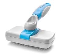 Freshly Bailey Self Cleaning Slicker Brush for Dogs and Cats - Hair Brush for Medium to Long-haired Pets - Effective, Comfortable, and Easy to Clean - White and Blue