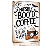 Freshly Boo’d Coffee Metal Sign for Coffee Shops Cafes Kitchens Haunted Houses Halloween Parties Restaurants Offices and Home Bars 8x12 Inch