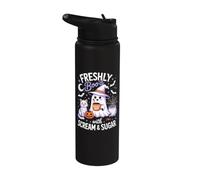 Freshly Bood with Scream and Sugar Cute Ghost Witch Cat Bats Stainless Steel Insulated Water Bottle