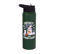 Freshly Bood with Scream and Sugar Cute Ghost Witch Cat Bats Stainless Steel Insulated Water Bottle