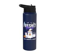 Freshly Bood with Scream and Sugar Funny Halloween Ghost Cat Stainless Steel Insulated Water Bottle