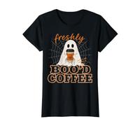 Freshly Boo'd with Scream and Sugar Halloween Ghost Coffee Value Graphic T-Shirt, Women, Black, M
