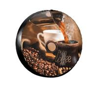 Freshly Brewed Hot Coffee Print Spare Tire Cover Wheel Protectors Waterproof Sunproof Tire Cover for Trailers Universal Fit for Trailer,RV,SUV,Crossover,Camper,Truck 14 inch