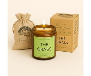 Freshly Cut Grass Luxury Hand Poured Candle | Eco Friendly | Vegan | 50+ Hour Burn Time | Soy Wax Premium Candle | Hand Crafted | Artisian | Small Batch | by Village Farm Candles