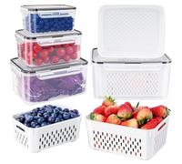 Freshmage Fruit Storage Containers for Fridge with Removable Colander, Airtight Food Storage Container, Dishwasher Safe Produce Saver for Refrigerator, Keep Berry Fruit Fresh Longer 4 pcs Small Clear