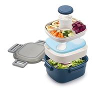 Freshmage Salad Container for Lunch with Ice Pack, Leakproof BPA-Free 52-oz with 4 Compartments, Salad Lunch Container for Men, Women (Blue+Ice Pack)