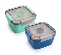 Freshmage Salad Lunch Container To Go, 52-oz Salad Bowls with 3 Compartments, Salad Dressings Container for Salad Toppings, Snacks, Men, Women (Blue+Green)