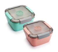 Freshmage Salad Lunch Containers To Go, 2 Pack 52-oz Bowls with 3 Compartments, Dressing Containers for Toppings, Snacks - Pink & Green