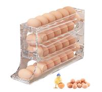 Freshmagis 4 Tiers Egg Dispenser Fridge Roll Down with 30 Egg Capacity, BPA-Free, Eggs Holder Storage, Gravity-Fed Design, Space Saving Eggs Tray in Kitchen (Clear)