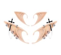 FRESHME Fairy Elf Ears with Piercings Cuff Earrings Set - Renaissance Elf Ears and Black Cross Earrings Ear Clips Women s Cosplay Halloween Anime Party Costume Accessories