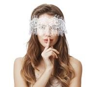 FRESHME Lace Blindfold Sleep Mask - White Flower Embroidery See-Through Blind Fold Adjustable Eyes Covers for Women Couple Bed Night Sleeping Time Gift