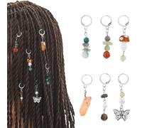 FRESHME Mushroom Loc Jewelry for Braids - 6PCS Dreadlock Hair Charms with Colorful Natural Stone Short Hair Chain Hair Cuffs Ring for Renfaire Halloween Party Accerssories