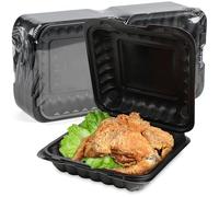 FRESHPAK Takeout Containers Mineral Filled PP - 55 Pack 8x8 34 oz Shrink Wrap BPA Free Plastic | Stackable Meal Prep Clamshell Food Container | Reusable Microwave Safe Leftovers | Catering Lunch Box
