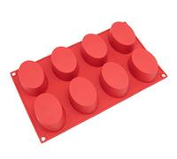 Freshware SL-118RD 8-Cavity Oval Silicone Mold for Soap/Cake/Bread/Cupcake/Cheesecake/Cornbread/Muffin/Brownie, Red