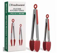 Freshware Stainless Steel Kitchen Tongs for Cooking with Silicone Tips, Silicone Tong for Grilling, Serving Food and Kitchen Essentials, 9" & 12" Silicone Tongs, Set of 2