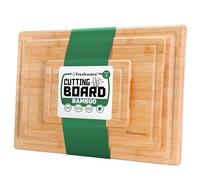 Freshware Wood Cutting Boards for Kitchen - Bamboo Cutting Board Set of 3, Cutting Boards with Juice Grooves, Serving Board Set, Chopping Board for Meat, Veggie, Easy Grip Handle (9x6", 12x8", 15x10")