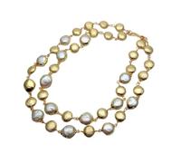 Freshwater Cultured 17mm White Coin Pearl 15mm Brushed Bead Necklace Multi Strands Luxurious Style Women Jewelry