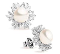 Freshwater Cultured Pearl Earrings Button 7-8mm with Zirconia