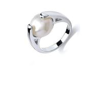 Freshwater Cultured Pearl Ring Platinum Plated 925 Sterling Silver (O)