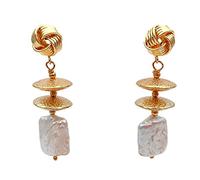Freshwater Cultured White Rectangle Pearl Geometric Drop Stud Earrings