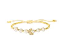 Freshwater Pearl Bracelet, Dainty Natural Pearl Heart Star Moon Gold Beaded Bracelets for Women, Wedding Bracelets Bridesmaid Jewelry Gift, Gift for Her, Mother's Day Gift, adjustable, Yellow Gold