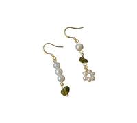 Freshwater Pearl Earrings for Women, S925 Sterling Silver Needle, 14K Gold Plated with Natural Stone Chips, Handmade Vintage Drop Earrings, Palace Style Jewelry, Includes White Gift Box
