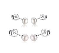 Freshwater Pearl Earrings Tiny Small Mini 3 mm 4 mm 5 mm Real White Freshwater Cultured Pearl Earrings Stud Earrings 925 Sterling Silver Gold-Plated Pearl Earrings Pearl Stud Earrings for Girls