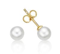 Freshwater Pearl Earrings with 7mm Real Lustrous Round White Freshwater Pearls set in Luxurious 9K Yellow Gold. These Gold Pearl Stud Earrings are a Lovely Gift for Women.