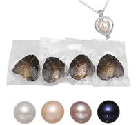 Freshwater Pearl Oyster Round Pearls Various Shining Meaningful Color, Oysters with Pearls Inside with DIY Necklace Gift for Women (7-8mm/4Pcs)