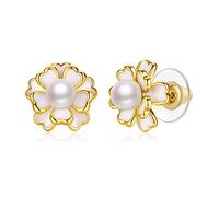 Freshwater Pearl Stud Earrings for Women | Pink Flower Love Heart Petals Pearl Stud Earrings
