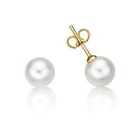 Freshwater Pearl Studs with 6mm Real Lustrous Round White Freshwater Pearls set in Luxurious 9K Yellow Gold. These Pearl Stud Earrings are a Lovely Gift for Women