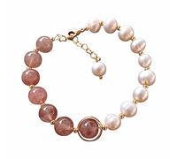Freshwater Pearl With Strawberry Bracelet Fashion Design Bracelet Retro Temperament Bridesmaid Proposal Jewelry (Pink, One Size)