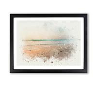 Freshwater West Beach In Wales In Abstract Modern Art Framed Wall Art Print, Ready to Hang Picture for Living Room Bedroom Home Office Décor, Black A4 (34 x 25 cm)