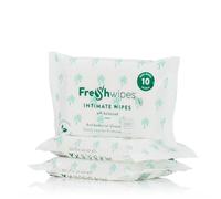 FreshWipes Unscented Intimate Hygiene Wipes 1 Pack (10 Wipes) - Antibacterial & Biodegradable Wet Wipes for Women & Men - Odour Removing & pH Balanced for Sensitive Skin - Dermatologically Tested