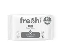 FreshWipes Mini Antibacterial Body Wipes for Adults 12 Pack (120 Wipes) - Biodegradable Wet-Wipes - Dermatologically Tested & Suitable for the Elderly or Disabled - Great for Camping (Unscented)