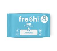 FreshWipes Mini Antibacterial Body Wipes for Adults 12 Pack (120 Wipes) - Biodegradable Wet-Wipes - Dermatologically Tested & Suitable for the Elderly or Disabled - Great for Camping (Coconut Breeze)
