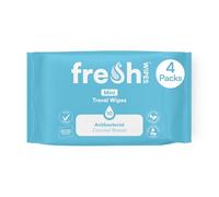 FreshWipes Mini Antibacterial Body Wipes for Adults 4 Pack (40 Wipes) - Biodegradable Wet-Wipes - Dermatologically Tested & Suitable for the Elderly or Disabled - Great for Camping (Coconut Breeze)