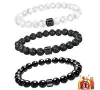 Fresilkora 3PCS Anti Alcohol Bracelet, mens beaded bracelet, Adjustable Sobriety Bracelet for Men and Women, Relieves Anxiety & Withdrawal Stress, Reduce the Urge to Drink(Black + White)