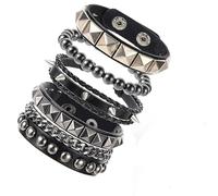 Fresilkora 4pcs Studded Bracelet, Punk Bracelets Accessories, Spiked Bracelets, 80s Gothic Jewellery Accessories Women & Men, Emo Jewellery, Adjustable Studded Punk Goth Jewellery Accessorie