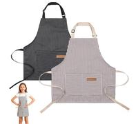 Fresilkora Apron for Kids, 2PCS Adjustable Kids Aprons for Cooking, Polyester Cotton Striped Children's Apron with Pockets, Chef Apron for Toddler Boys and Girls for Cooking, Baking and Painting
