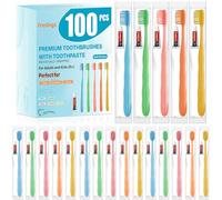 Fresings 100 Pack Disposable Toothbrushes with Toothpaste, Individually Wrapped Soft Bristle Travel Toothbrush Bulk, Hotel Guest Amenities, Mint 3g Toothpaste Set for Camping, Donation & Oral Care Kit